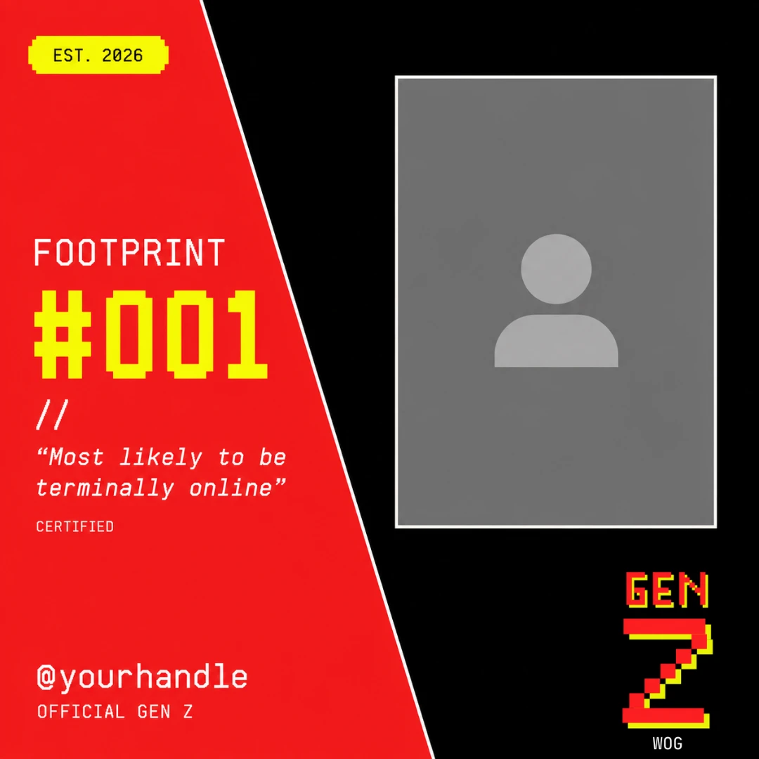 Wall of Genz footprint template — 1080×1080 Instagram post showing photo, handle, and GenZ quote